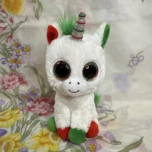 Ty Silk Beanie Boos‎ Candy Cane Christmas Unicorn 7" Plush Sparkly Eyes Retired
